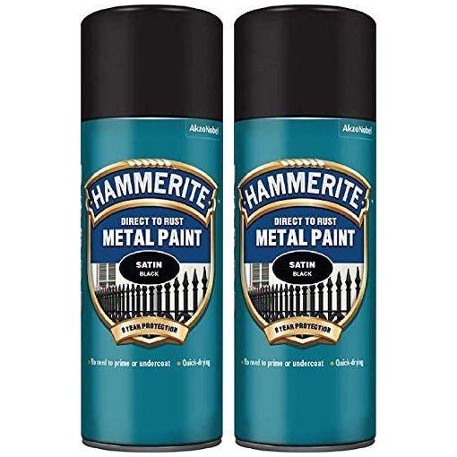 2X 400ml  Hammerite SATIN BLACK Direct to Rust Metal Spray Paint Aerosol 400ml Hammerite - NN4 Online 