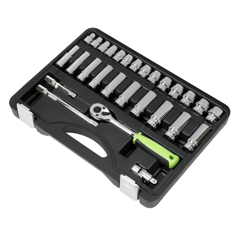 Sealey Socket Set 28pc 3/8"Sq Drive 6pt WallDrive Metric S01236 Sealey - Dynamic Drive