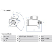 Bosch Starter Motor 12V 0.9kW 9 Teeth