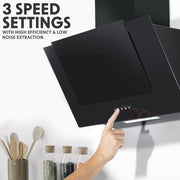 Baridi Angled Chimney Cooker Hood with Carbon Filters & LED Lamp - Black Glass Baridi - Dynamic Drive