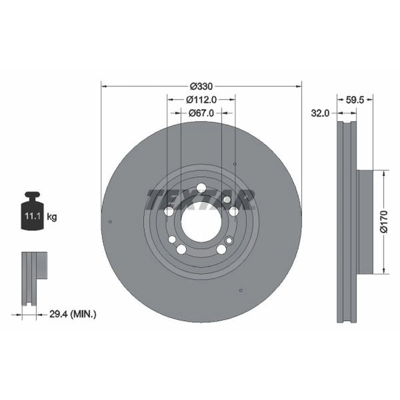 Textar 2 x Vented Front Brake Discs 92307105