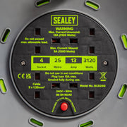 Sealey 25m Cable Reel with Thermal Trip 4 x 230V - Hi-Vis Green BCR25G Sealey - Dynamic Drive