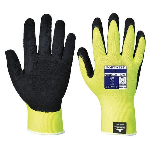 Portwest 164 Yellow Hivis Grip Glove LRG A340YERL Portwest - Dynamic Drive