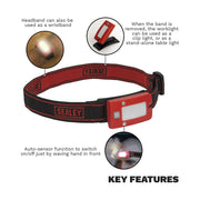Sealey Rechargeable Head Torch 2W COB LED Auto-Sensor Red LED360HTR Sealey - Dynamic Drive