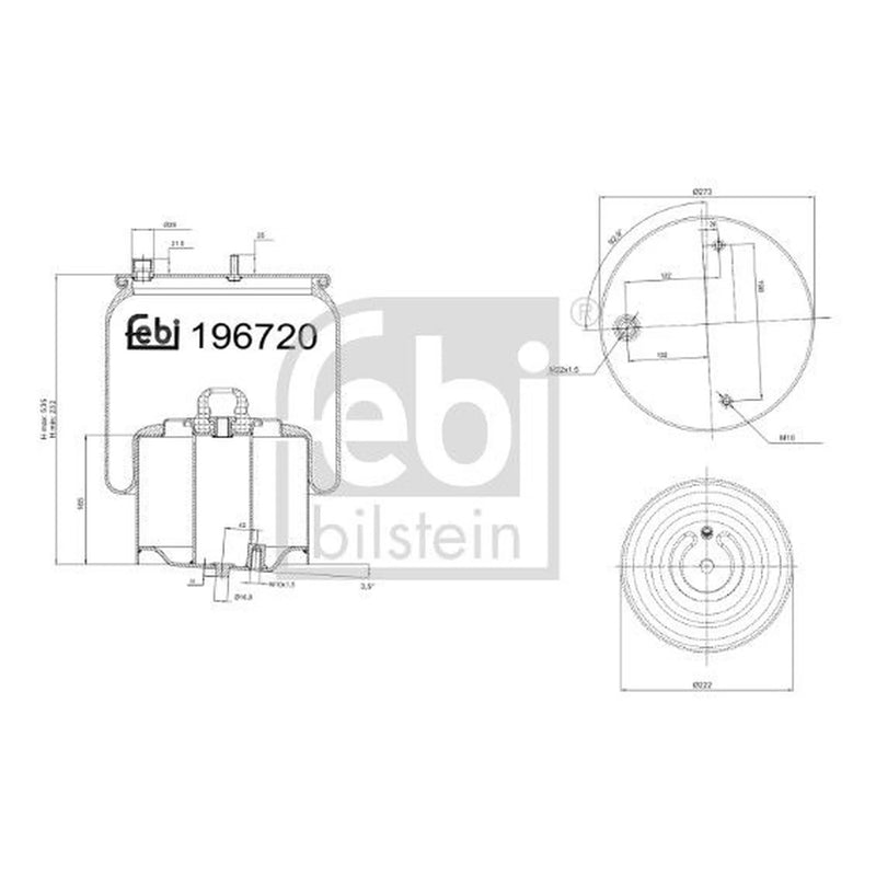 Febi Air Suspension Bellow 273mm Front Left 196720