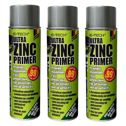 3x E-Tech ULTRA Zinc Primer Paint Spray Metal Welding Galve Rust Prevent 500ml E-Tech - Dynamic Drive