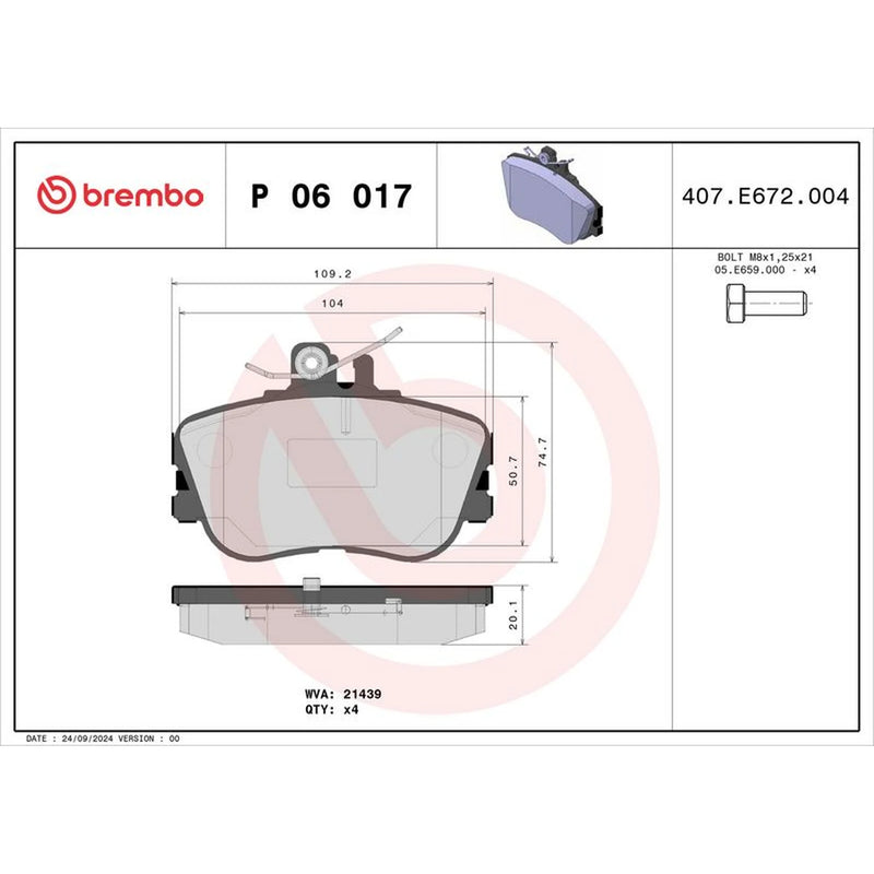 Brembo 4 x Front Brake Pad Set fits Mercedes-Benz C-Class 1993-2000