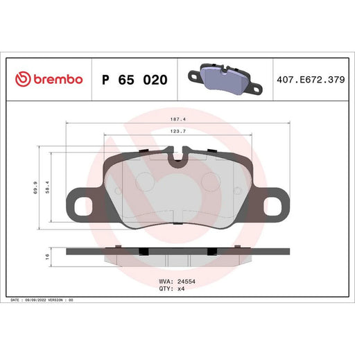 Brembo Rear Brake Pad Set fits Porsche Panamera 2009-2024 2.9 3.0 3.6 4.0 4.8