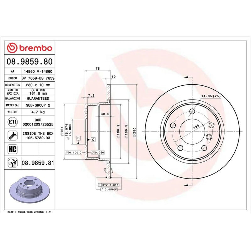 Brembo Rear Brake Solid Discs & Pads fits BMW Z4 Roadster 2002-2009 2.0 2.2 2.5