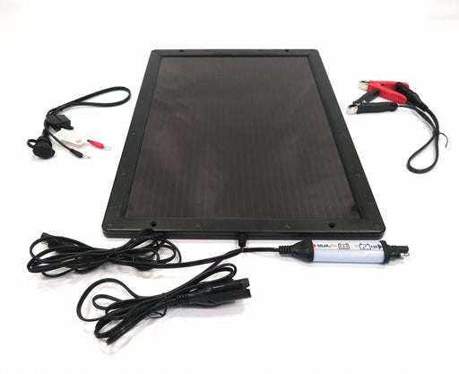 Milenco Solar by OptiMate 6W solar panel with charger unit and connector leads laid out