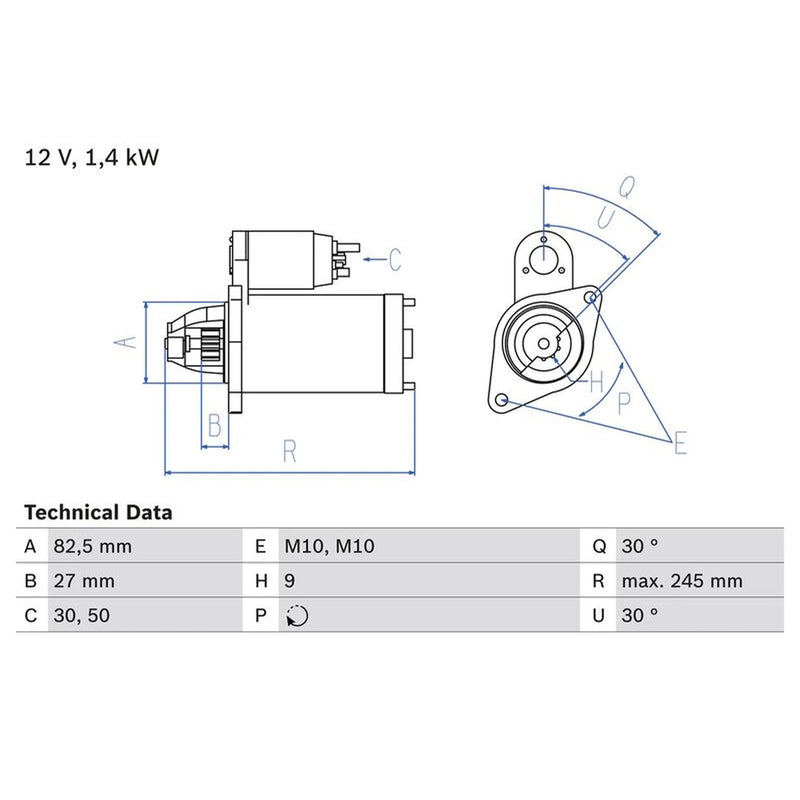 Bosch Starter Motor 12V 1.4kW 9 Teeth