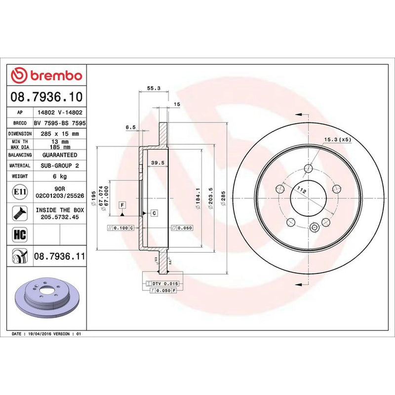 Brembo 2 x Solid Brake Discs fits Mercedes-Benz M-Class 1998-2005