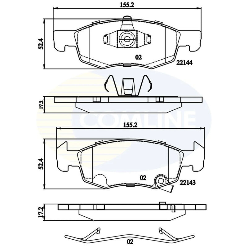 Comline 4 x Front Brake Pad Set fits Opel Corsa E 2014-2019 1.0 1.2 1.3 1.4
