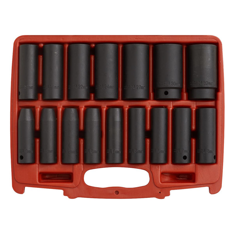 Sealey Impact Socket Set 16pc 1/2"Sq Drive Deep Metric AK5816M Sealey - Dynamic Drive