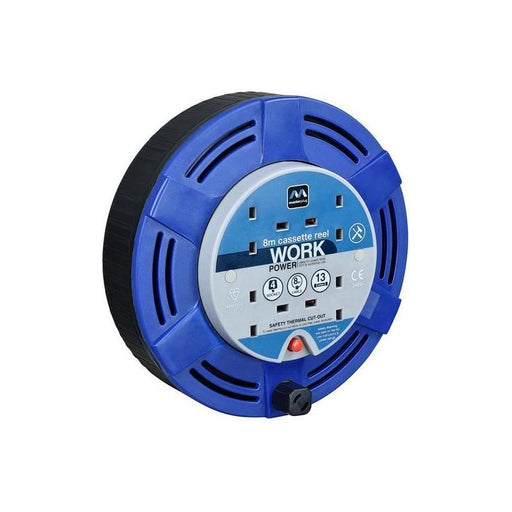 Masterplug Cassette Cable Reel 240V 13A 4-Socket Thermal Cut-Out Blue 8m Masterplug - NN4 Online