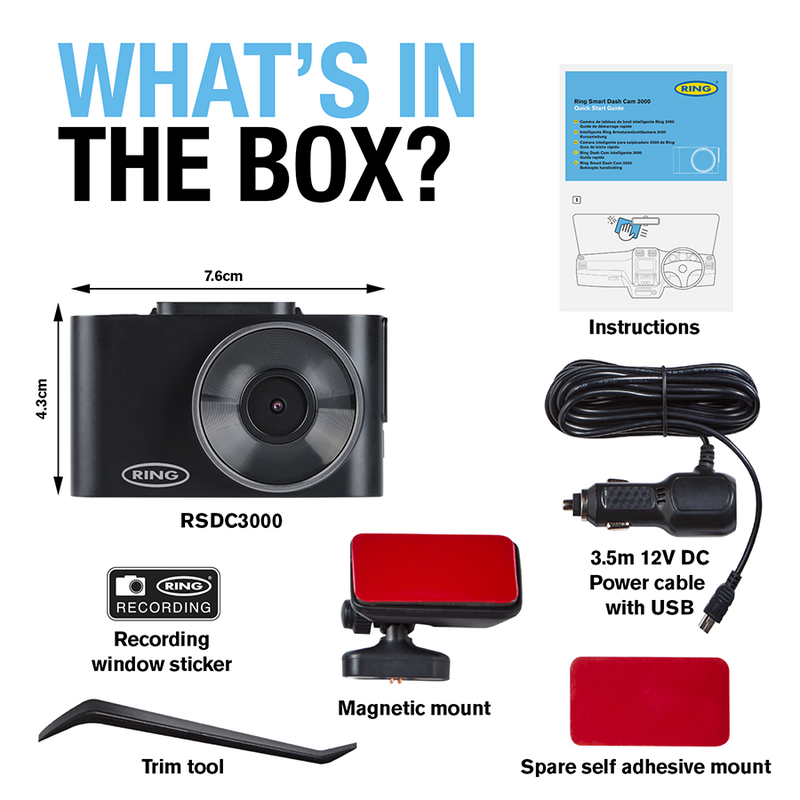 Ring Car Dash Camera Motion Sensor HD 1296p Wi-Fi & App Enabled GPS Driving Ring Automotive  - Dynamic Drive