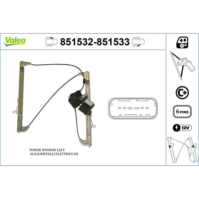 Valeo Electric Window Regulator Lifter Left Front 851532