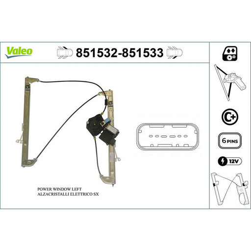 Valeo Electric Window Regulator Lifter Left Front 851532