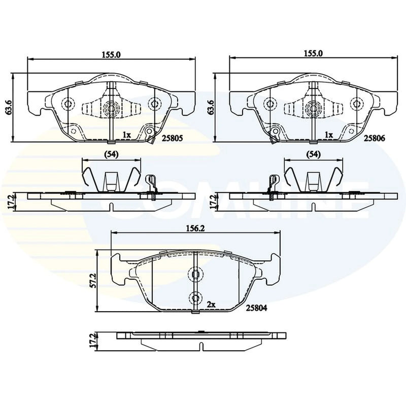Comline 4 x Front Brake Pad Set fits Honda Civic IX 2012-2016 1.4 1.6 1.8 2.2