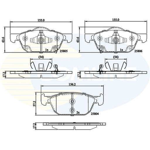 Comline 4 x Front Brake Pad Set fits Honda Civic IX 2012-2016 1.4 1.6 1.8 2.2