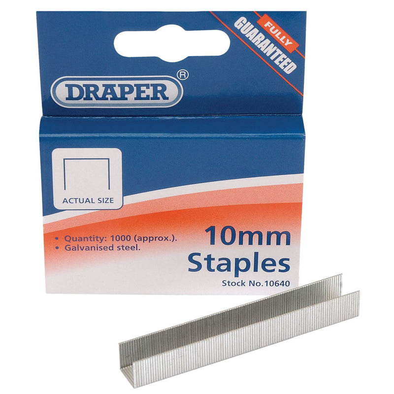 Draper Steel Staples, 10 x 10.5mm (Pack of 1000) 10640 Draper - Dynamic Drive