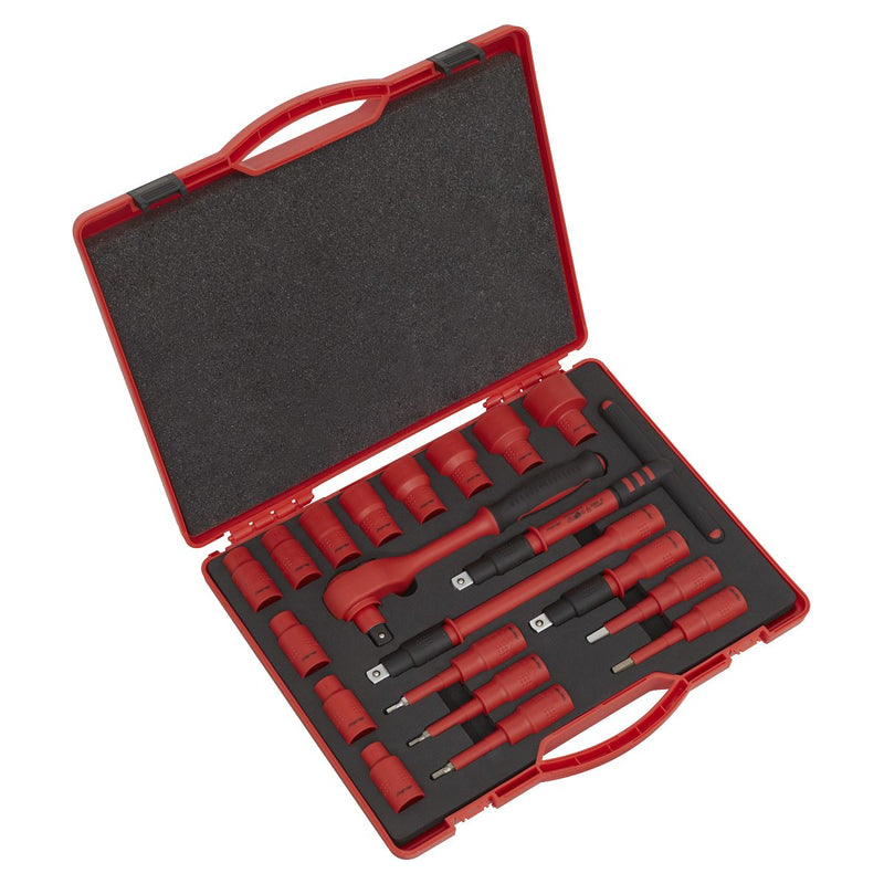 Sealey Insulated Socket Set 20pc 1/2"Sq Drive WallDrive VDE Approved AK7941 Sealey - Dynamic Drive