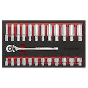 Sealey Ratchet Wrench & Socket Rail Set 25pc 3/8"Sq Drive AK66722 Sealey  - Dynamic Drive