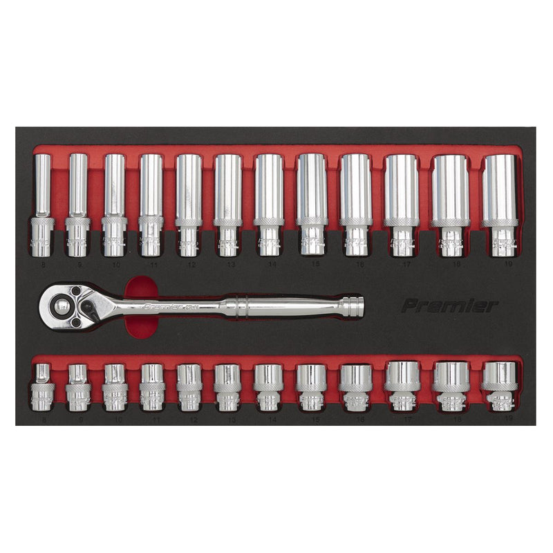 Sealey Ratchet Wrench & Socket Rail Set 25pc 3/8"Sq Drive AK66722 Sealey  - Dynamic Drive