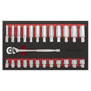 Sealey Ratchet Wrench & Socket Set 25pc 3/8"Sq Drive AK66722 Sealey - Dynamic Drive