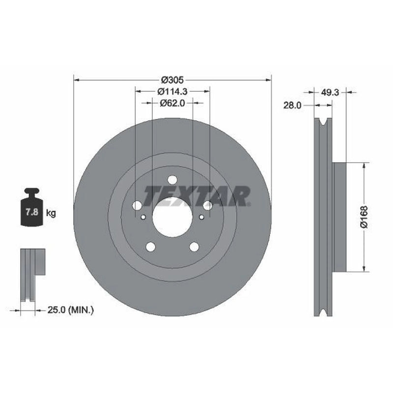 Textar 2 x Vented Front Brake Discs 92304305-x2