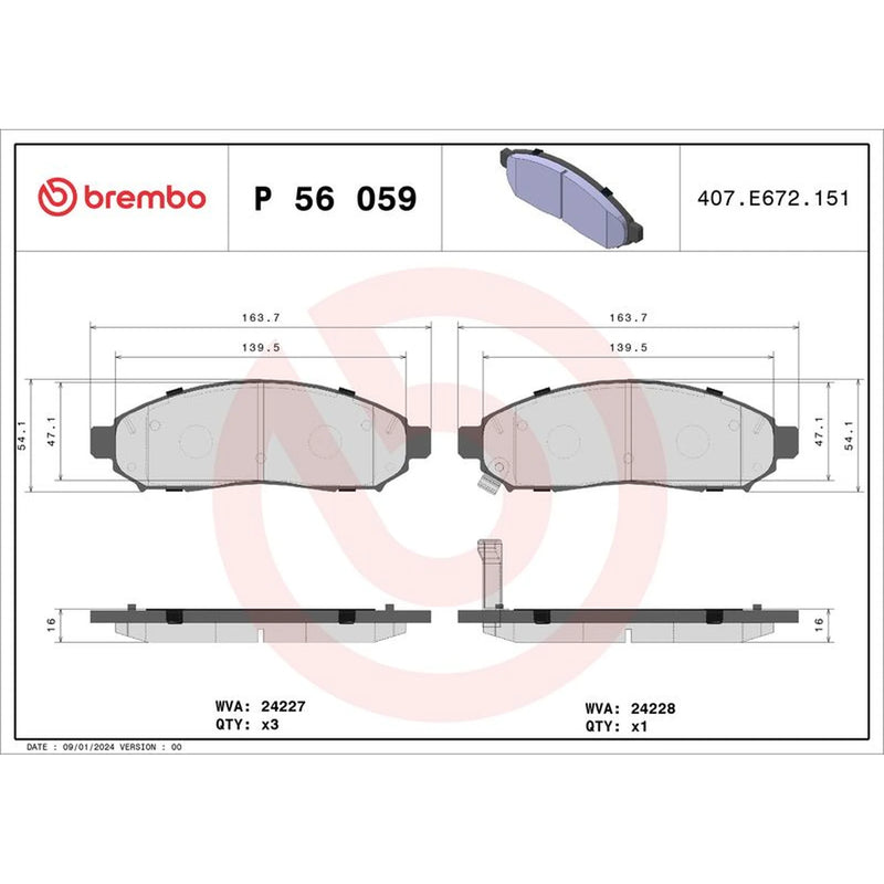 Brembo 4 x Front Brake Pad Set fits Nissan Navara NP300 2005-2007 2.5