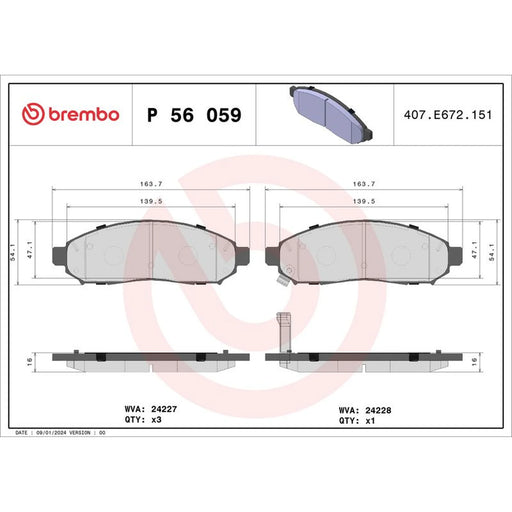 Brembo 4 x Front Brake Pad Set fits Nissan Navara NP300 2005-2007 2.5