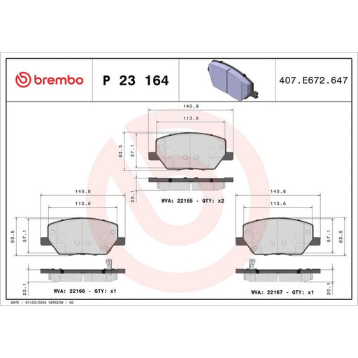 Brembo 4 x Front Brake Pad Set fits Alfa Romeo Tonale 2022 on 1.3 1.5 1.6