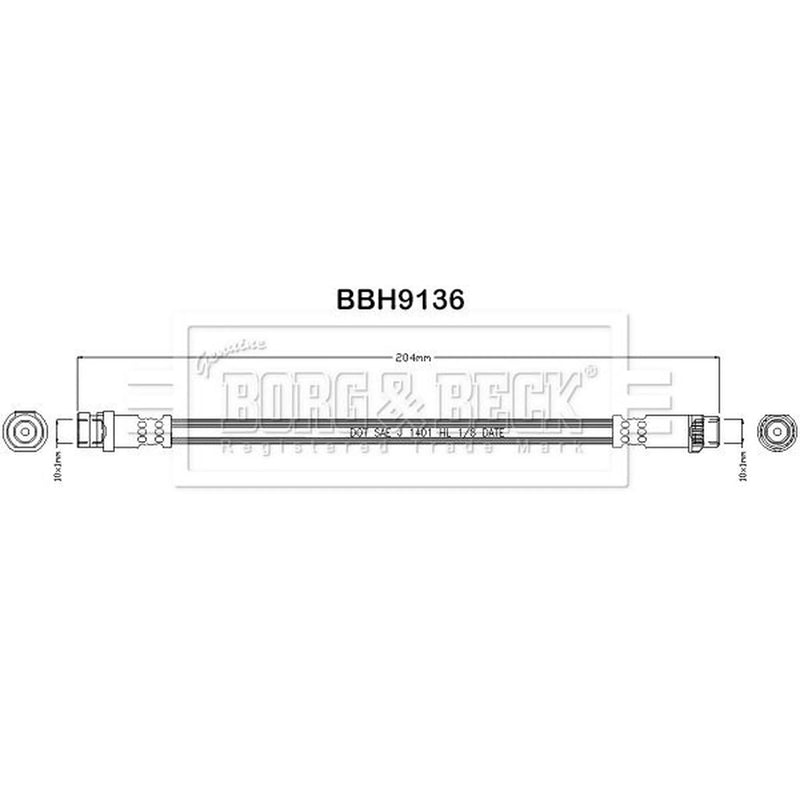 Borg & Beck Brake Hydraulic Hose Line Rear Right BBH9136