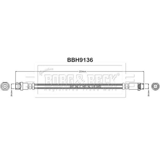 Borg & Beck Brake Hydraulic Hose Line Rear Right BBH9136