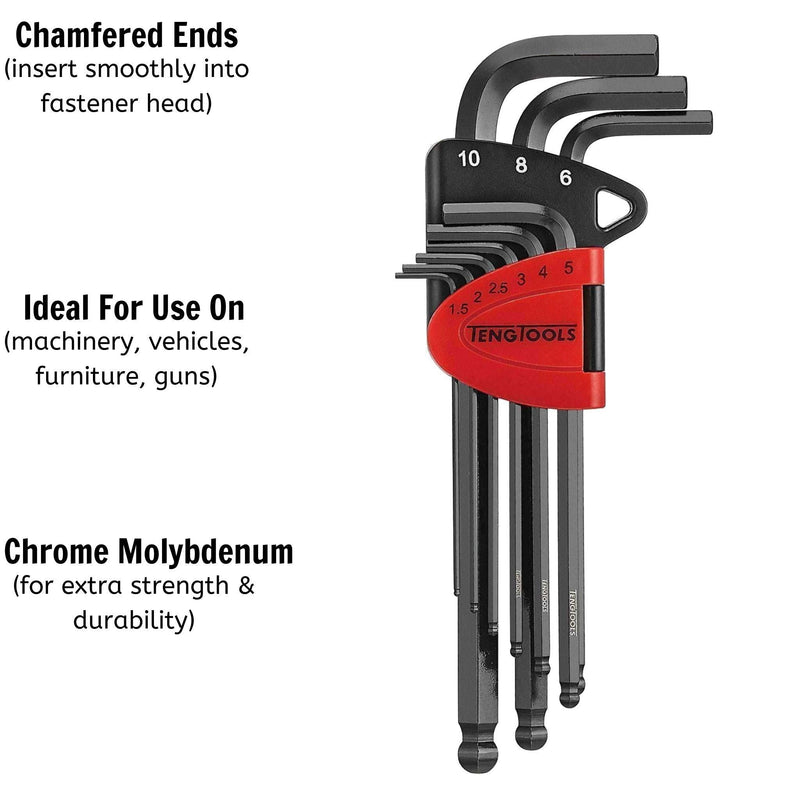 Teng Tools Ball Point Hex Key Set CR-MO 9 Pieces Teng Tools - Dynamic Drive