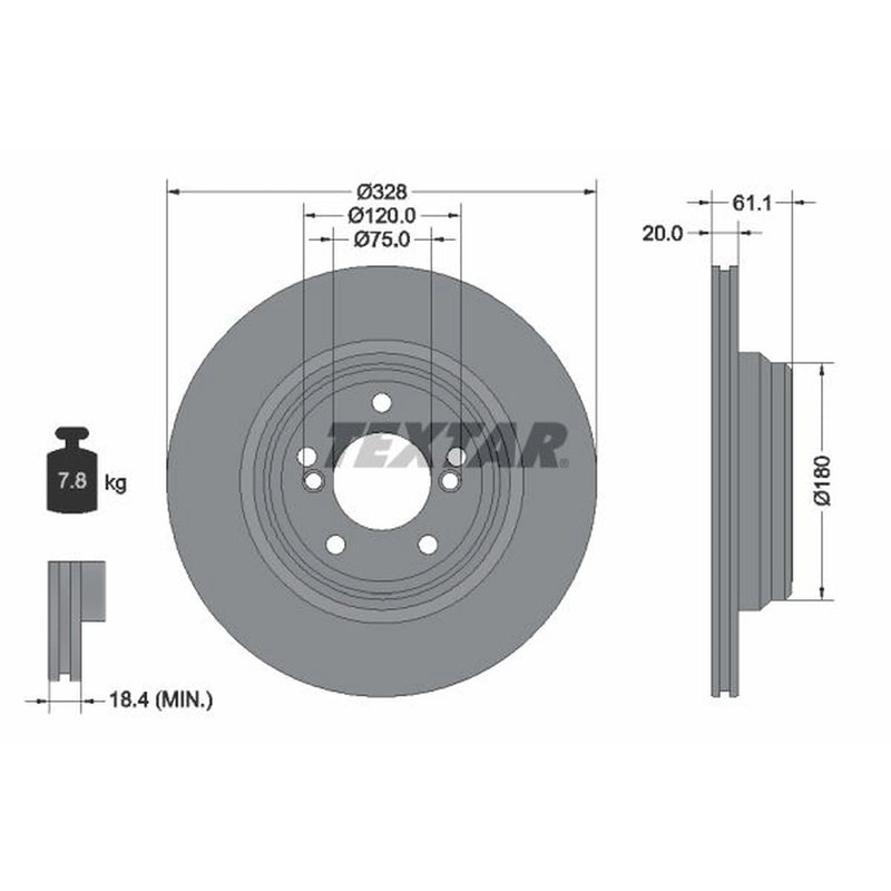 Textar 2 x Externally Vented Brake Discs 92211305