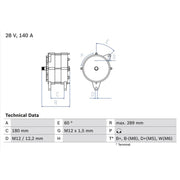 Bosch Car Alternator 12V fits Mercedes-Benz Axor 2002-2004