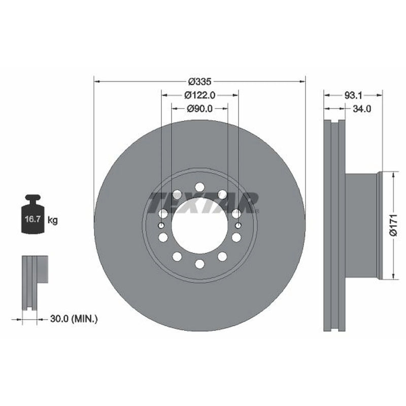 Textar 2 x Internally Vented Brake Discs 93138000