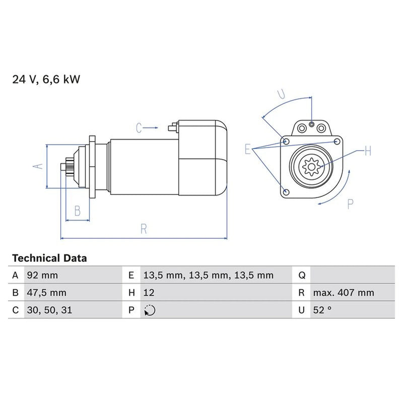 Bosch Starter Motor 24V 6.6kW 12 Teeth 0 986 018 090