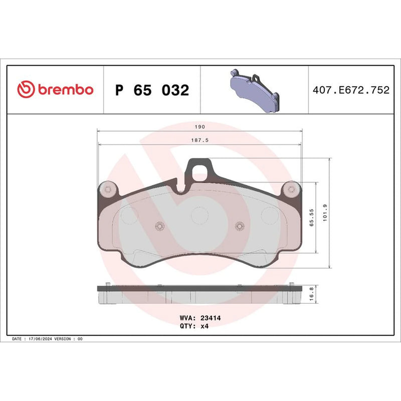 Brembo 4 x Parking Brake Pads fits Audi R8 2021 on 5.2