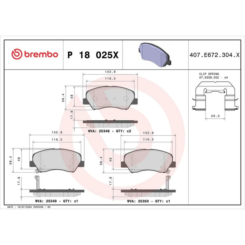 Brembo 4 x Front Brake Pad Set fits Hyundai Accent IV 2010-2018 1.4 1.6