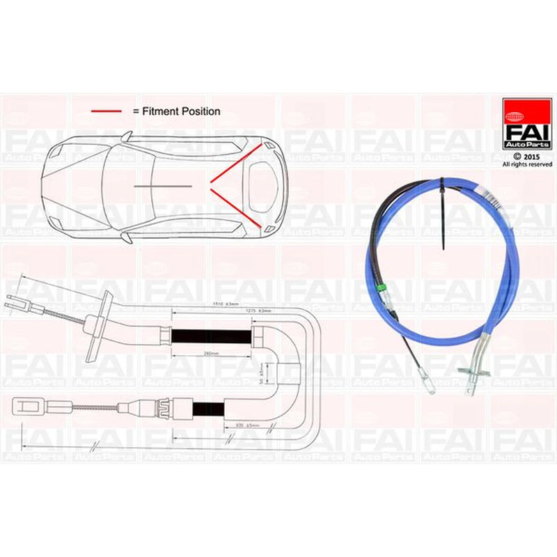 FAI Handbrake Cable Left Rear fits Mercedes-Benz Sprinter 2-T 1995-2006