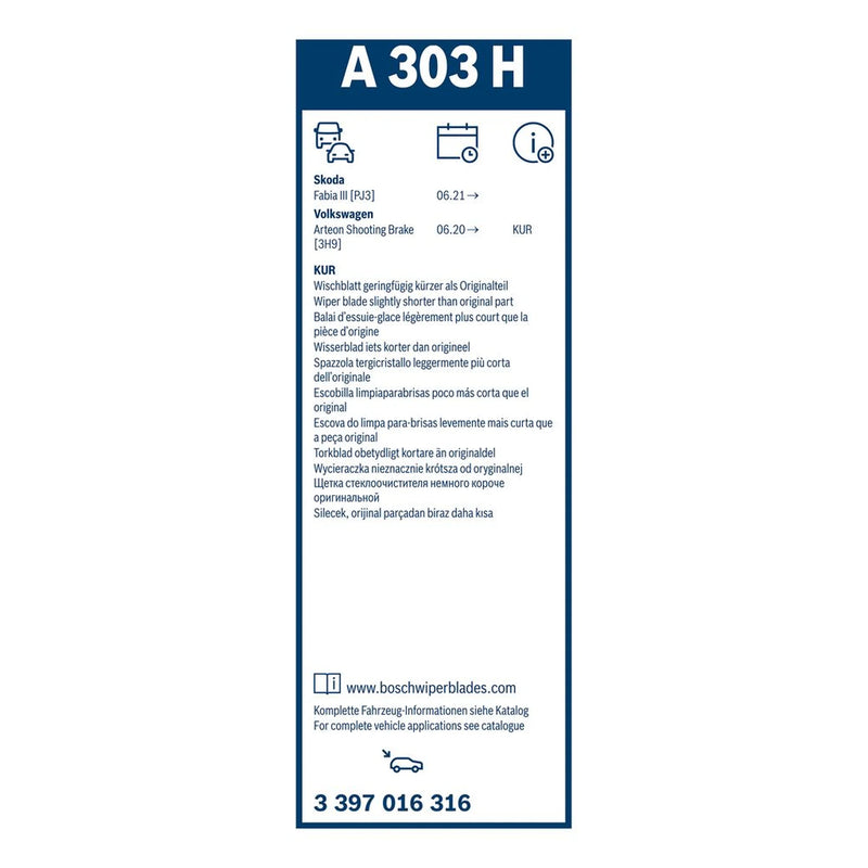 Bosch Wiper Wiper Blade 300mm — A303H fits Audi A6 E-Tron 2024 on