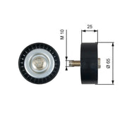 Gates V-Ribbed Belt Deflection/Guide Pulley Upper T36322