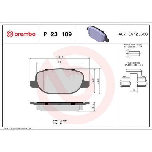 Brembo 4 x Rear Brake Pad Set fits Alfa Romeo 159 2005-2012 1.8 1.9 2.0 2.2