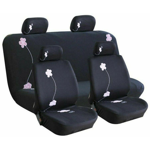Streetwize Black Flower Bloom Girls lo-back Car Seat Cover Set + Headrest Covers