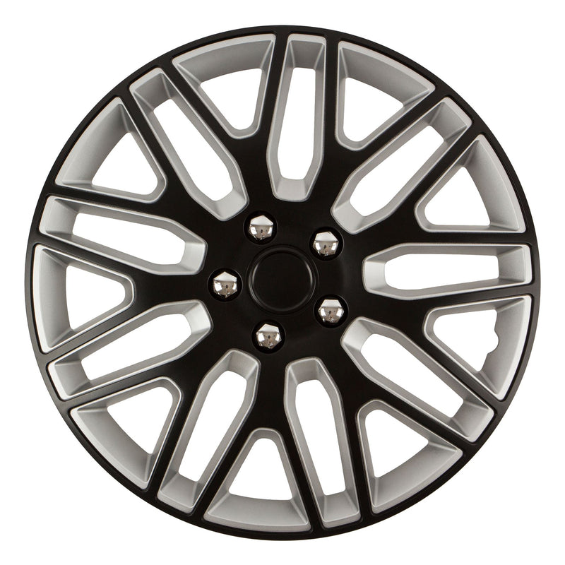 Dakar NC Black/Silver 16" Alloy Look Multi-Spoke Wheel Trims Hub Caps Covers Verscao  - Dynamic Drive