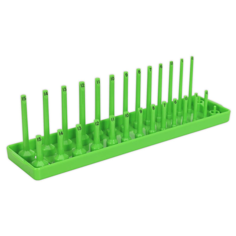 Sealey Socket Holder 1/4"Sq Drive 4-15mm Hi-Vis Green SH1414HV Sealey - Dynamic Drive