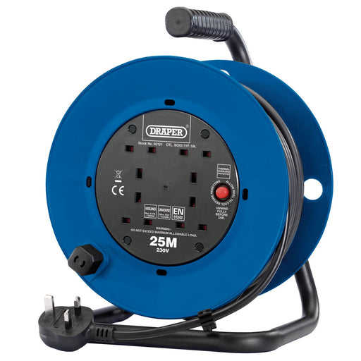 Draper 230V Four Socket Industrial Cable Reel, 25m 02121 Draper - Dynamic Drive